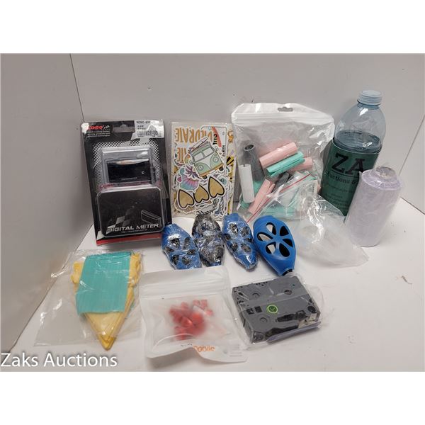 BAG OF MISC NEW ITEMS - INCL DIGITAL METER, CAR SCENTS (LEMON), ETC.