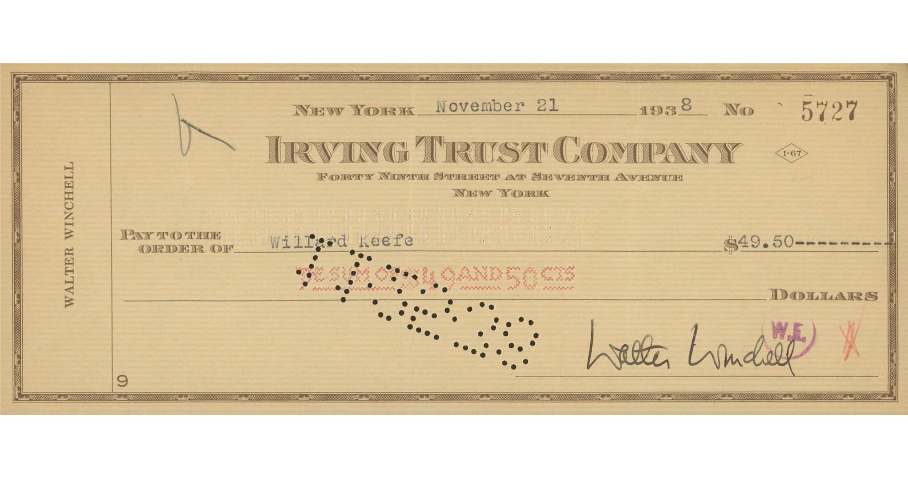 Walter Winchell signed check