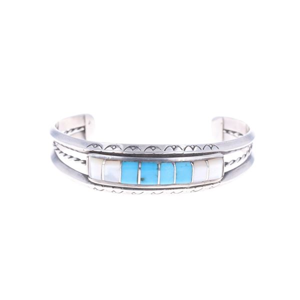 Navajo Sterling Silver Mother of Pearl Bracelet