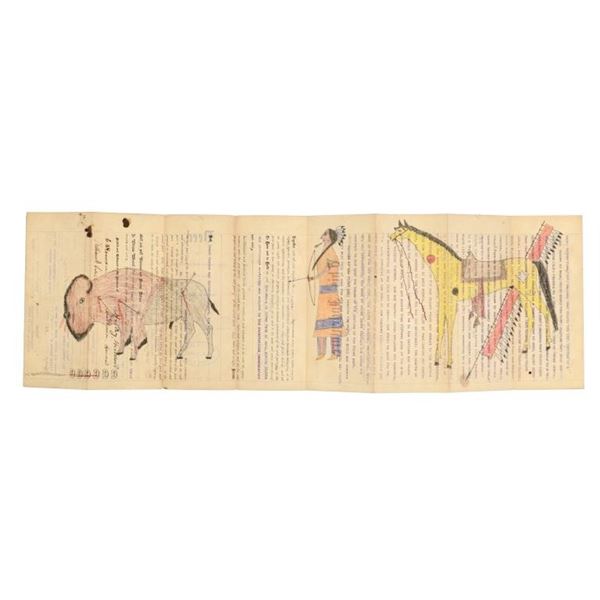 Ca. 1903- Plains Indian Ledger Art Land Deed