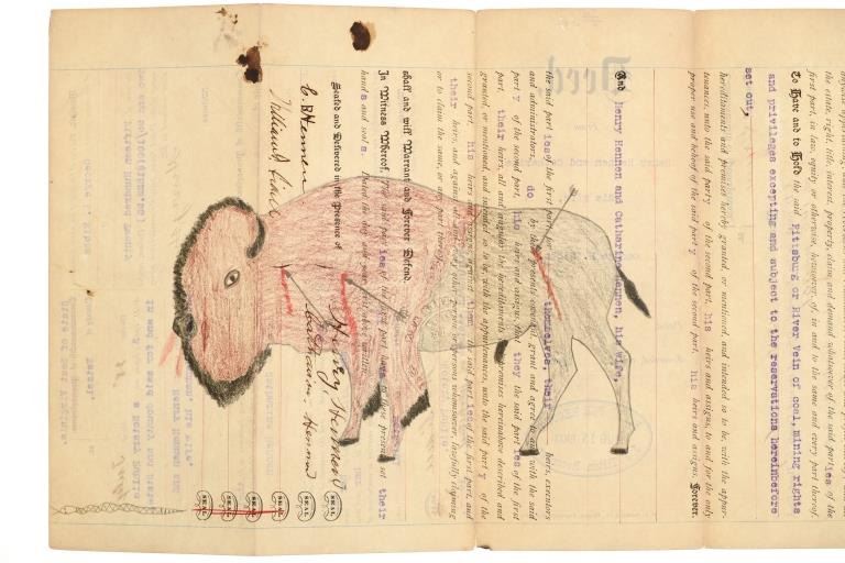 Ca. 1903- Plains Indian Ledger Art Land Deed