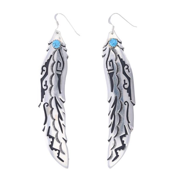 Navajo T&R Singer Feather Sterling Silver Earrings