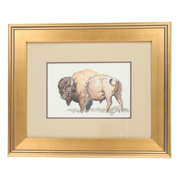 Original John Jones (b. 1940) Buffalo Watercolor