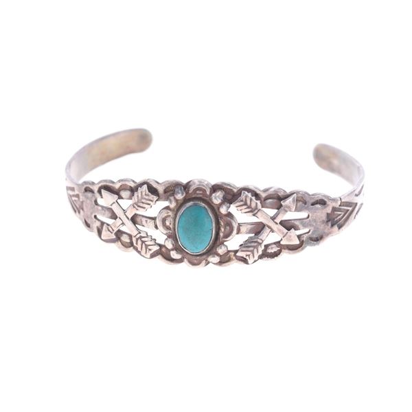 Navajo Fred Harvey Sterling Silver Turquoise Cuff