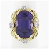 Image 1 : Large Vintage 18K Gold Amethyst & Diamond Twisted Wire Open Work Cocktail Ring