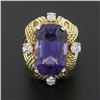 Image 2 : Large Vintage 18K Gold Amethyst & Diamond Twisted Wire Open Work Cocktail Ring