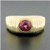 Image 2 : Mens 14k Gold 1.50 ctw Round Burnish Bezel Rhodolite Garnet Solitaire Grooved Ri