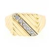 Image 4 : Men's Vintage 14k Yellow Gold .20 ctw Diagonal Pave Diamond Wide Ribbed Band Rin