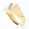 Image 8 : Men's Vintage 14k Yellow Gold .20 ctw Diagonal Pave Diamond Wide Ribbed Band Rin