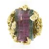 Image 1 : Vintage 14k Gold Uncut Watermelon Tourmaline Open Freeform Nugget Textured Ring