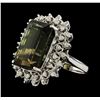 Image 1 : 15.32 ctw Green Tourmaline and Diamond Ring - 14KT White Gold