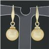 Image 2 : Vintage 14K Yellow Gold Round Cultured Pearl Solitaire Drop Dangle Earrings