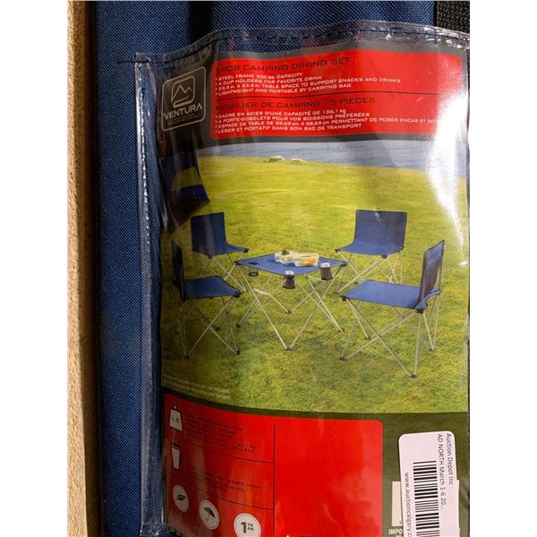 Ventura Folding 5 Pc Camping Dining Set - 4 Chairs 1 Table with Cup Holders