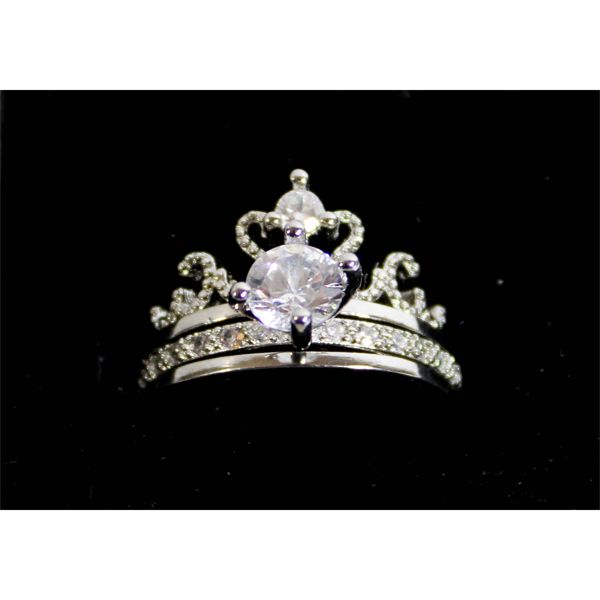 LADIES 925 SILVER W/CLEAR STONES INTERCHANGEABLE RINGS SIZE 7