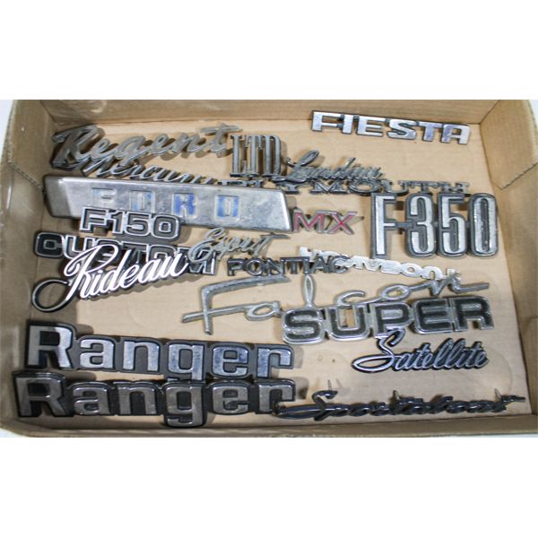 OLD CAR & TRUCK FENDER EMBLEMS SOME DO NOT HAVE STUDS ON BACK