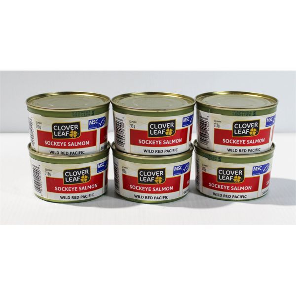  6 CANS CLOVER LEAF SOCKEYE SALMON 