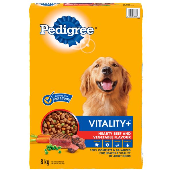 8kg Pedigree Vitality Hearty Beef/Veg. Dog Food