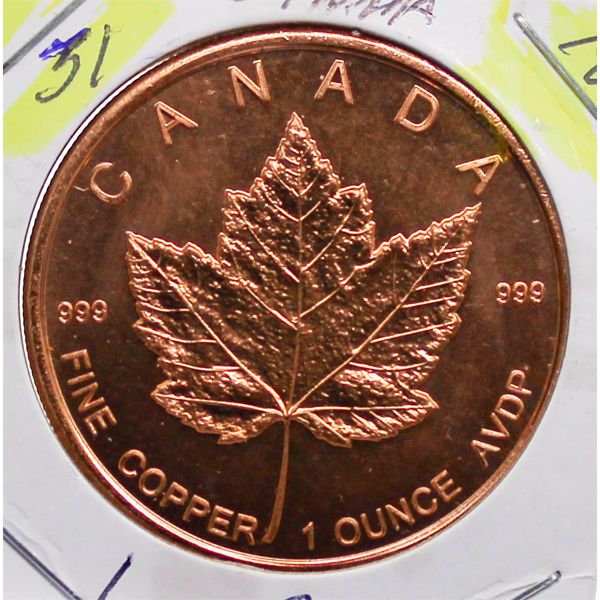 .999 FINE COPPER 1OZ. COIN