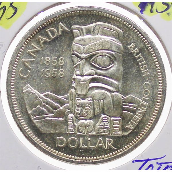 1958 B.C. CANADA TOTEM POLE SILVER DOLLAR