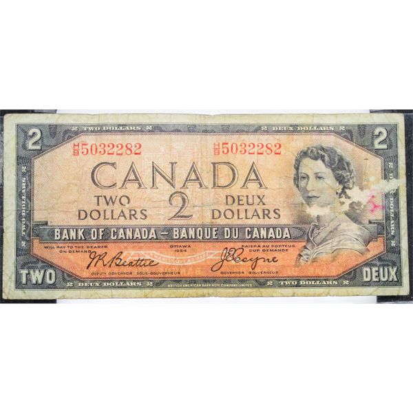 1954 TWO DOLLAR DEVILS FACE BANKNOTE - POOR GRADE 