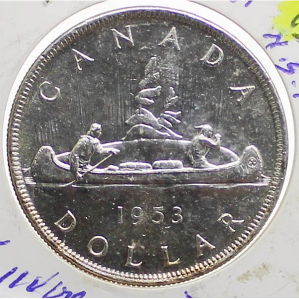 1953 NO SHOULDER STRAP SILVER VOYAGEUR DOLLAR