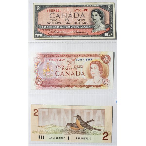 1954, 1974 & 1986 LAST OF CANADA $2 BANKNOTES