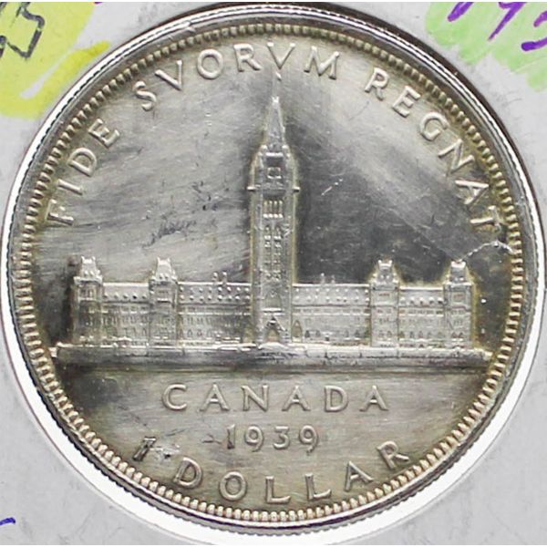 1939 CANADA PARLIAMENT SILVER DOLLAR