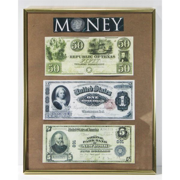FRAMED OLD US (NON NEGOTIABLE) BANK NOTE COLLECTION