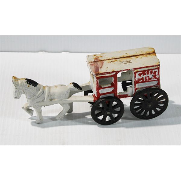 VINT. CAST IRON HORSE & FRESH MILK CART