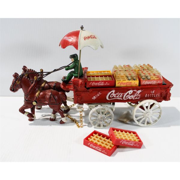 VINT. COCA COLA CAST IRON HORSE & WAGON W/ BOTTLES