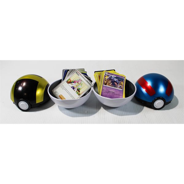 2 POKEMON POKEBALL STYLE CASES WITH CARDS