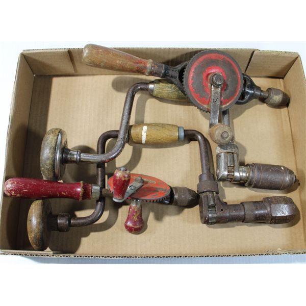 FOUR VINTAGE HAND DRILLS