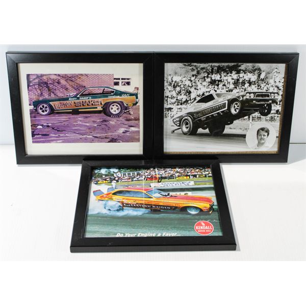 THREE FRAMED DRAG RACING THEMED WALL ART