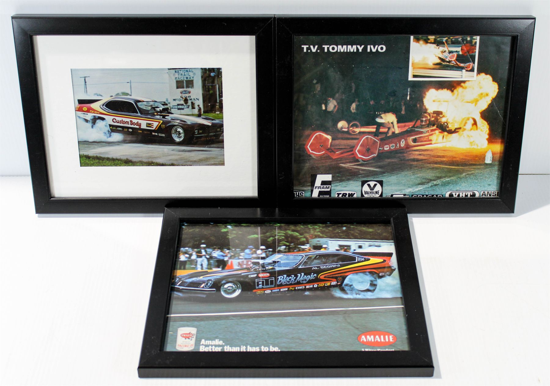 THREE FRAMED DRAG RACING THEMED WALL ART