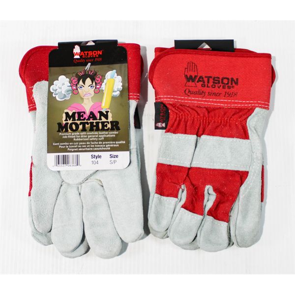 2 PR WATSON MEAN MOTHER COWHIDE GLOVES SIZE S