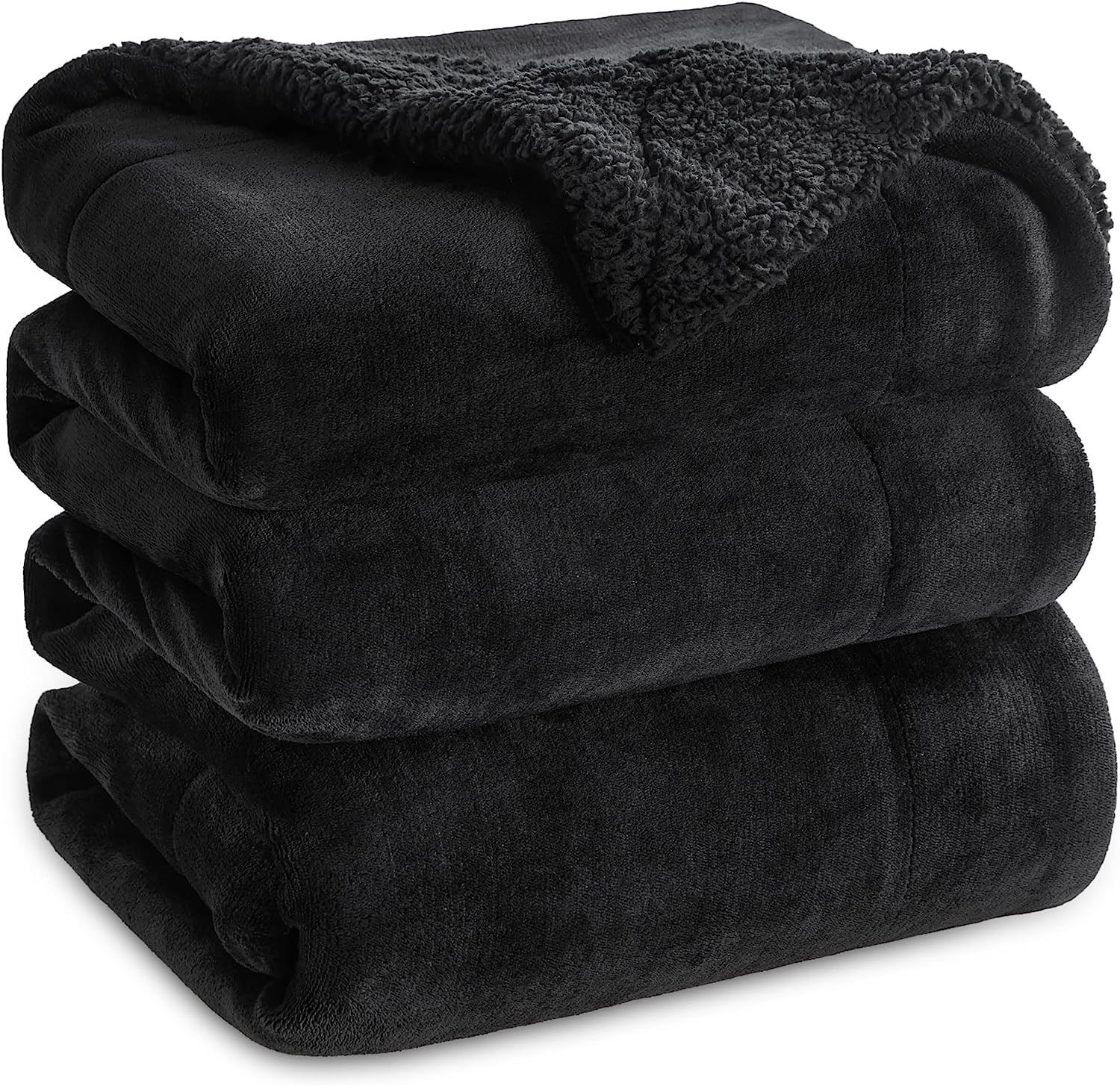 NEW BEDSURE SHERPA BLANKET 90 X 90 BLACK