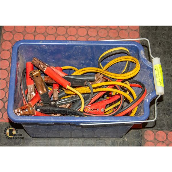 BUCKET OF VARIOUS BOOSTER CABLES