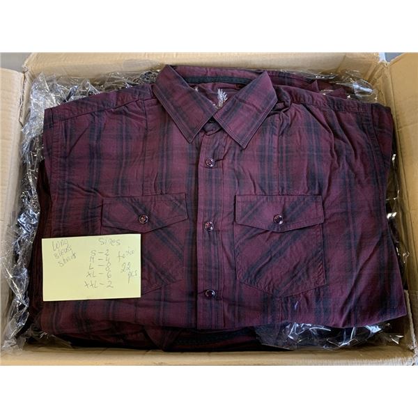 22 NEW BOOTLEGGER PLAID LING SLEEVE BUTTON UP SHIRTS, SIZE SMALL X2, MEDIUM X 4, LARGE X 8, XL X6, X