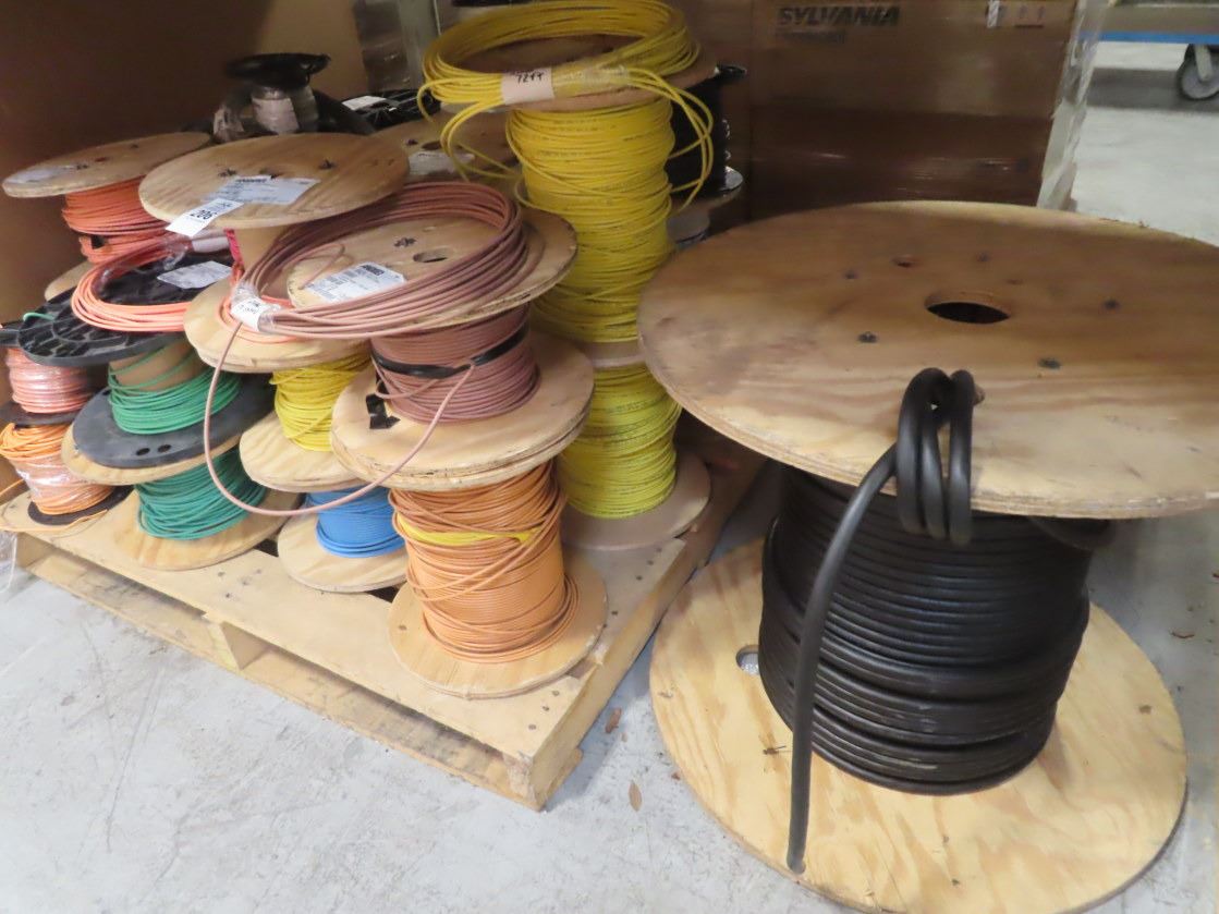 Pallet of Wire Spools, Large Cable Spool