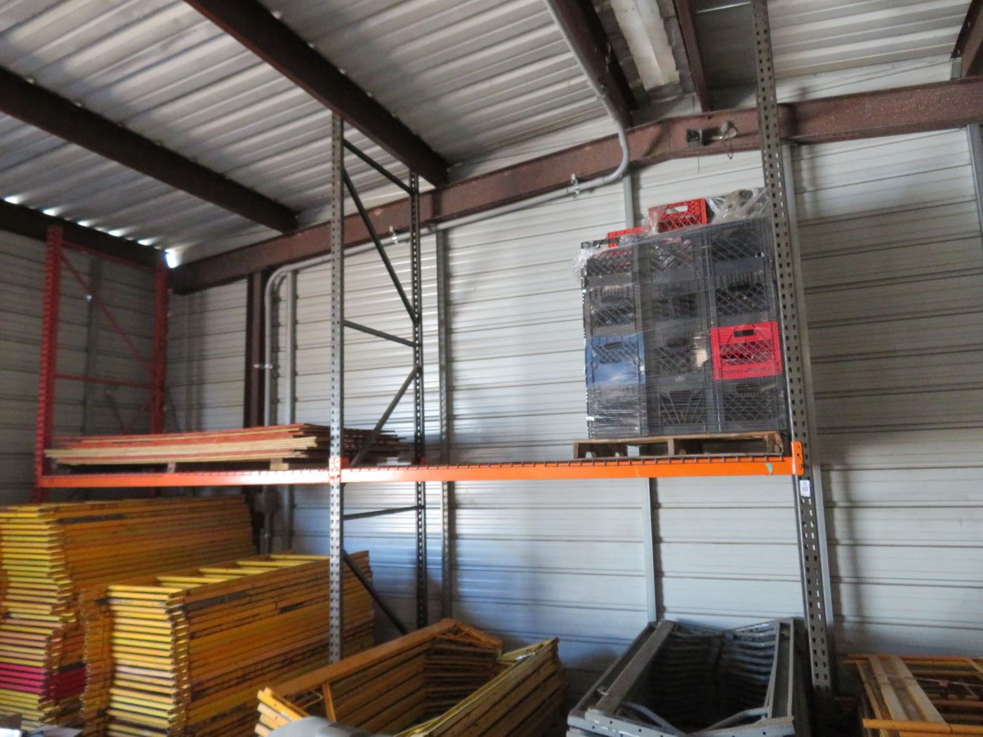 Double Pallet Rack Section w/Waterfall Deck, Pallet w/Crates