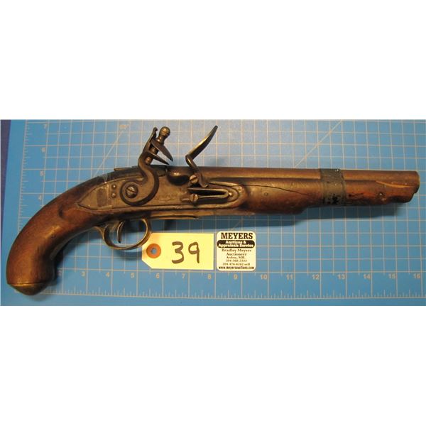 Flintlock full stock pistol, Lock marked " HAMPTON", action works as it should, Brass Hardware, NO r