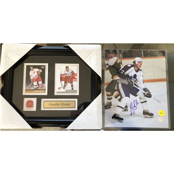 Bruce Boudreau Maple Leafs signed 8x10 & Gordie Howe Framed Cards & Pin