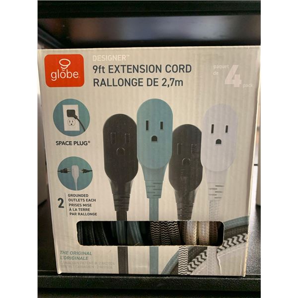 Globe 9ft extension cord 4 pack