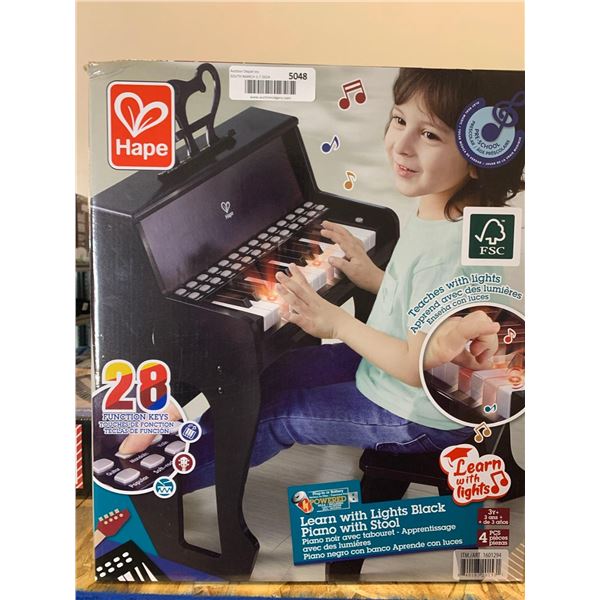 Learn with lights black piano with stool