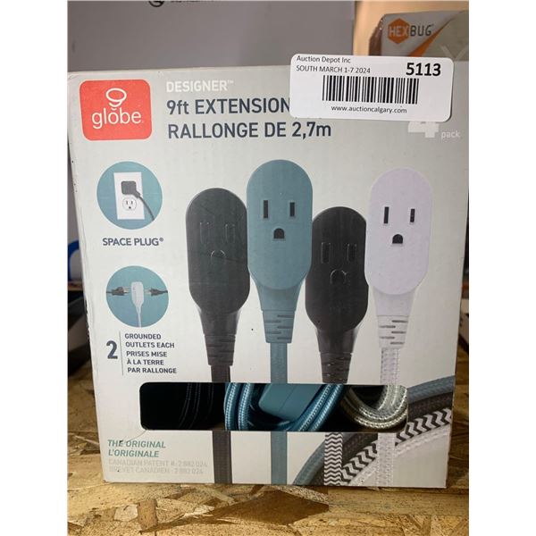 Globe 9ft Extension Cords Lot of 4