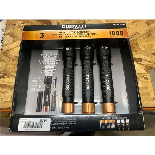 Duracell Hybrid LED Flashlight 1000 lumens 3 pack