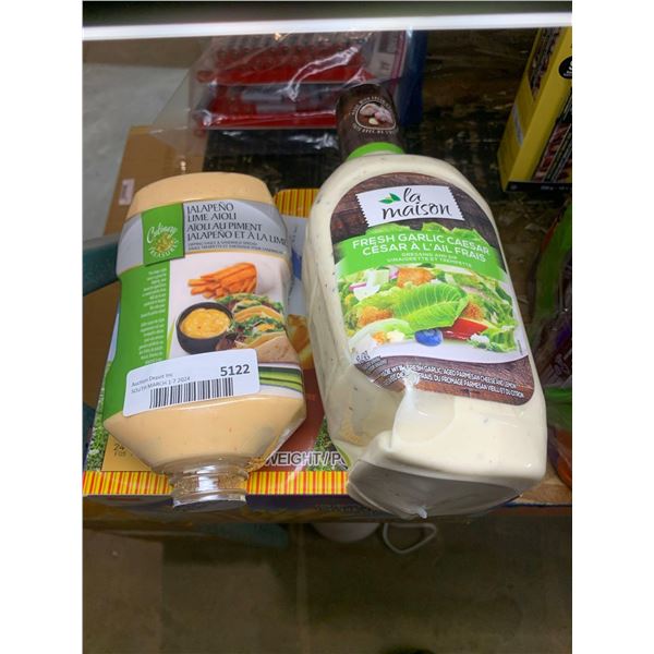 Assorted lot of Jalapeno lime aioli 750ml La Maison Fresh Garlic Caesar 1.4L and Crispy Fries Snack 