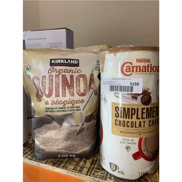 Kirkland organic quinoa 2.04kg and Nestle Carnations Hot Chocolate Powder 1.9kg