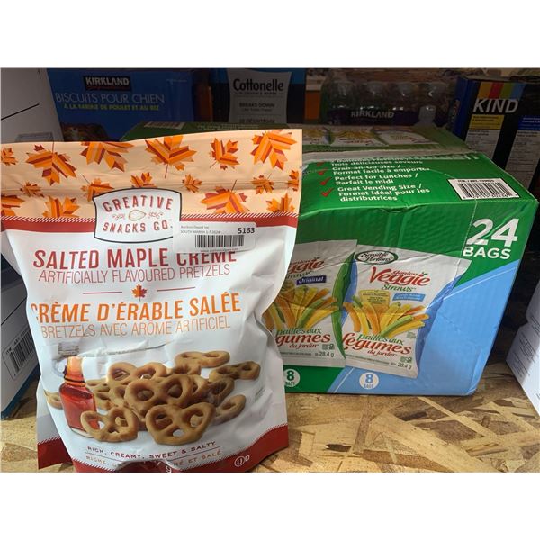 Assorted Lot of Salted Maple Pretzels and Veggie Straws 24 bags