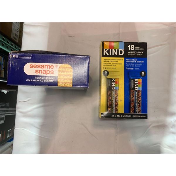 Assorted lot of Sesame Snaps 1.26kg and Kind Variety Pack 18 bars
